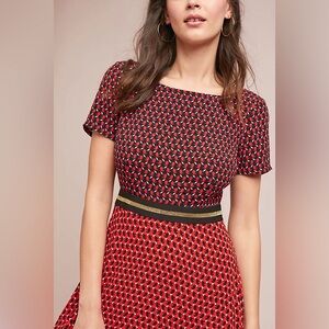 Maeve by Anthropologie Black and Red Colorblock Dress